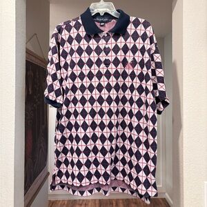 Vintage Men’s Large Collared Polo Golf Resort Top Troon North Checkered Red Blue
